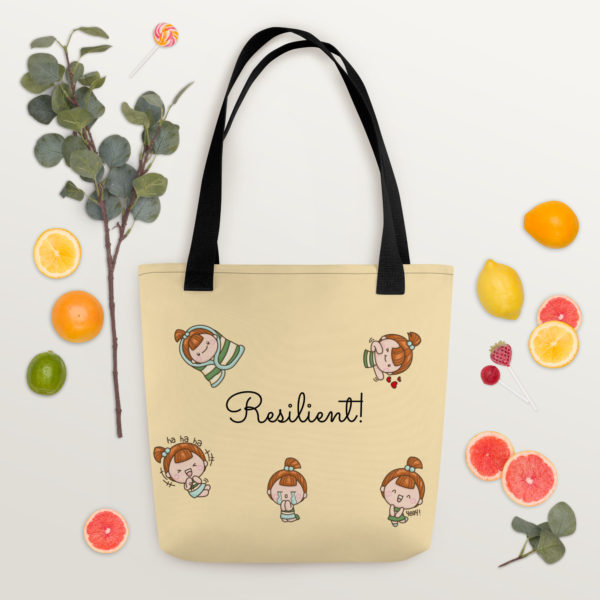 "Resilient" Tote Bag for Girls With Cute Girl, in Yellow, Cute, Positive Psychology & Message Carry Bag - Image 7