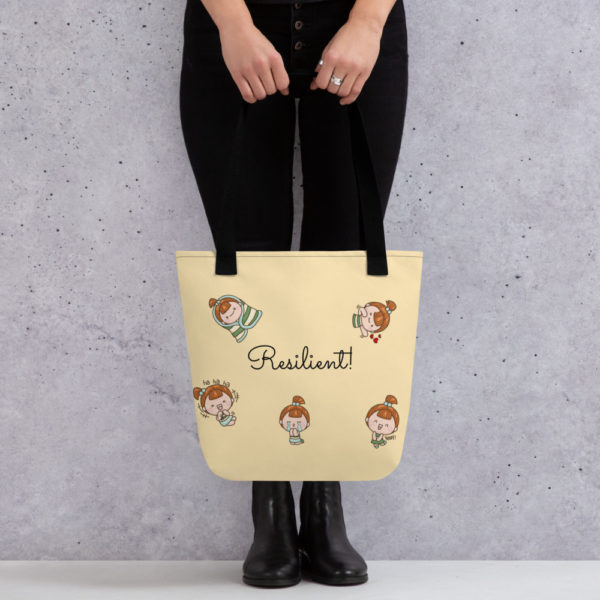 "Resilient" Tote Bag for Girls With Cute Girl, in Yellow, Cute, Positive Psychology & Message Carry Bag - Image 4
