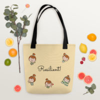 "Resilient" Tote Bag for Girls With Cute Girl, in Yellow, Cute, Positive Psychology & Message Carry Bag
