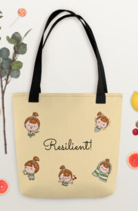 "Resilient" Tote Bag for Girls With Cute Girl, in Yellow, Cute, Positive Psychology & Message Carry Bag