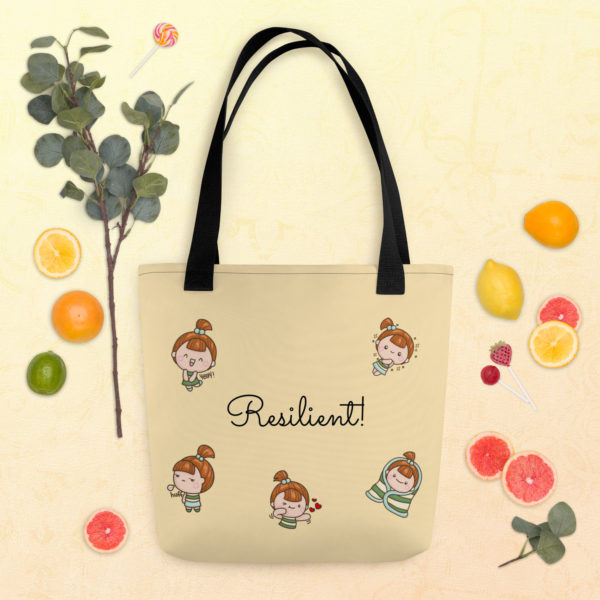 "Resilient" Tote Bag for Girls With Cute Girl, in Yellow, Cute, Positive Psychology & Message Carry Bag - Image 2