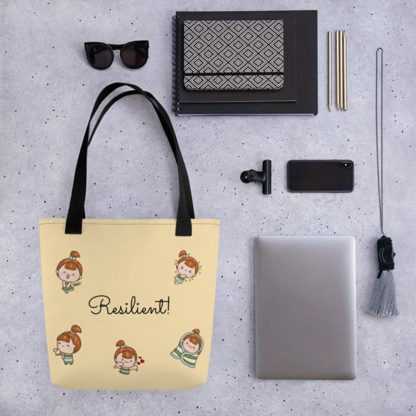 "Resilient" Tote Bag for Girls With Cute Girl, in Yellow, Cute, Positive Psychology & Message Carry Bag - Image 6