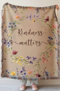 Floral Woven Blanket - Kindness Matters Floral Picnic Blanket for Women