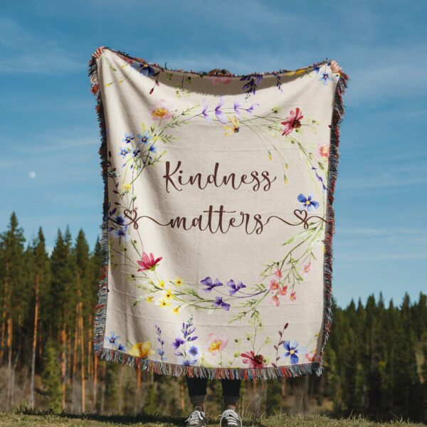 Floral Woven Blanket - Kindness Matters Floral Picnic Blanket for Women - Image 8