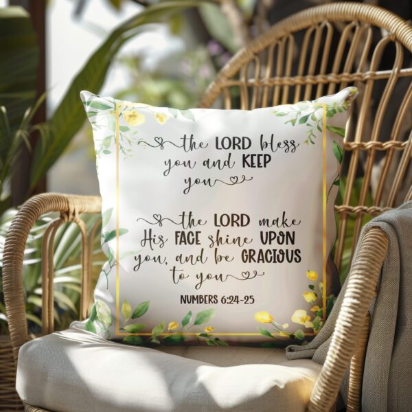 The Lord Bless You And Keep You, Numbers 6, Beautiful Floral Bordered Throw Cushions - Image 10