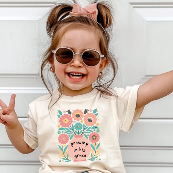 Growing in His Grace Floral Christian Tee, Christian Kids Tee, Kids Gift, Baby Shower, Summer Outfit, Children's Apparel - Image 5