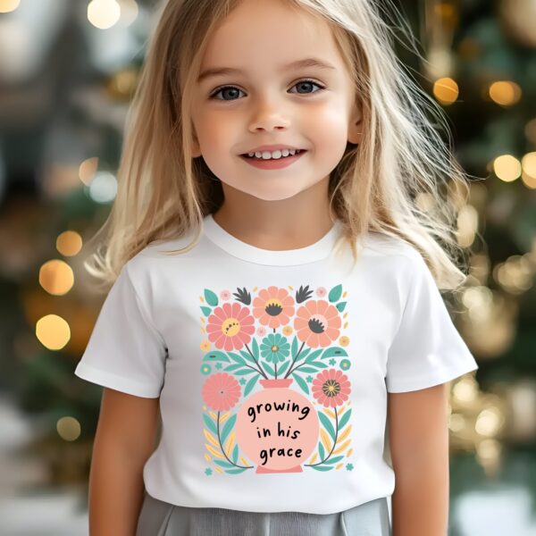 Growing in His Grace Floral Christian Tee, Christian Kids Tee, Kids Gift, Baby Shower, Summer Outfit, Children's Apparel - Image 2