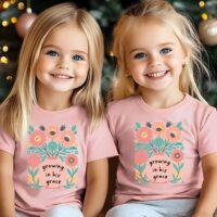 Growing in His Grace Floral Christian Tee, Christian Kids Tee, Kids Gift, Baby Shower, Summer Outfit, Children's Apparel