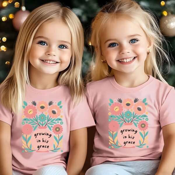 Growing in His Grace Floral Christian Tee, Christian Kids Tee, Kids Gift, Baby Shower, Summer Outfit, Children's Apparel